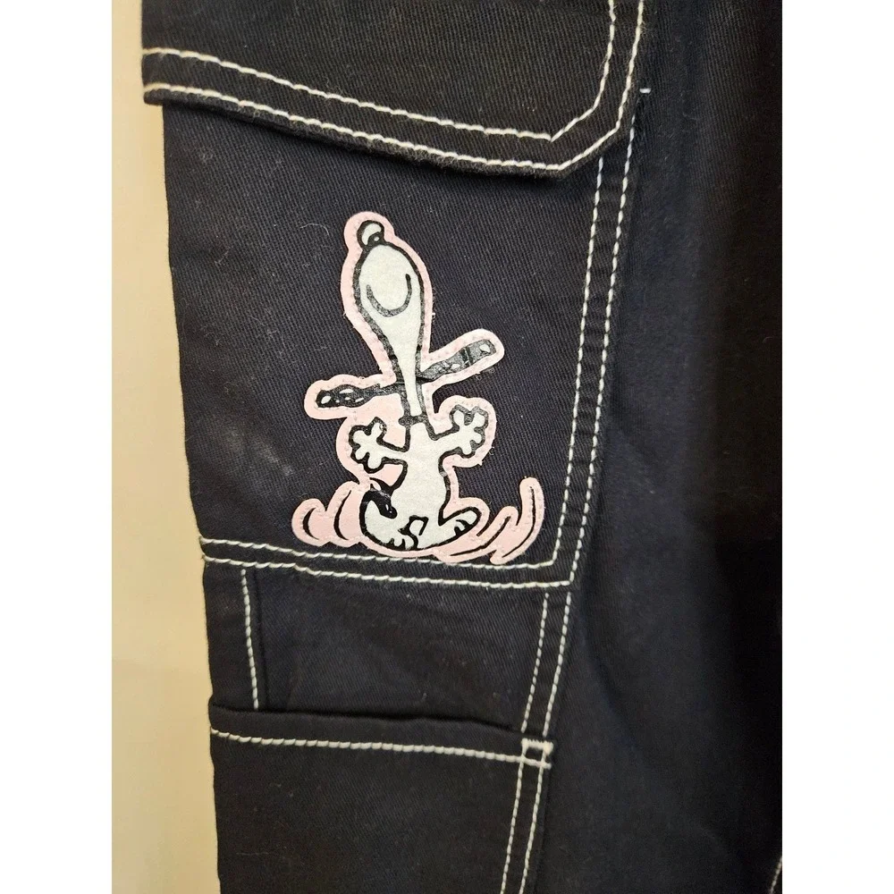 Justice Peanuts Snoopy Black Cargo Pants with Chain Size 12